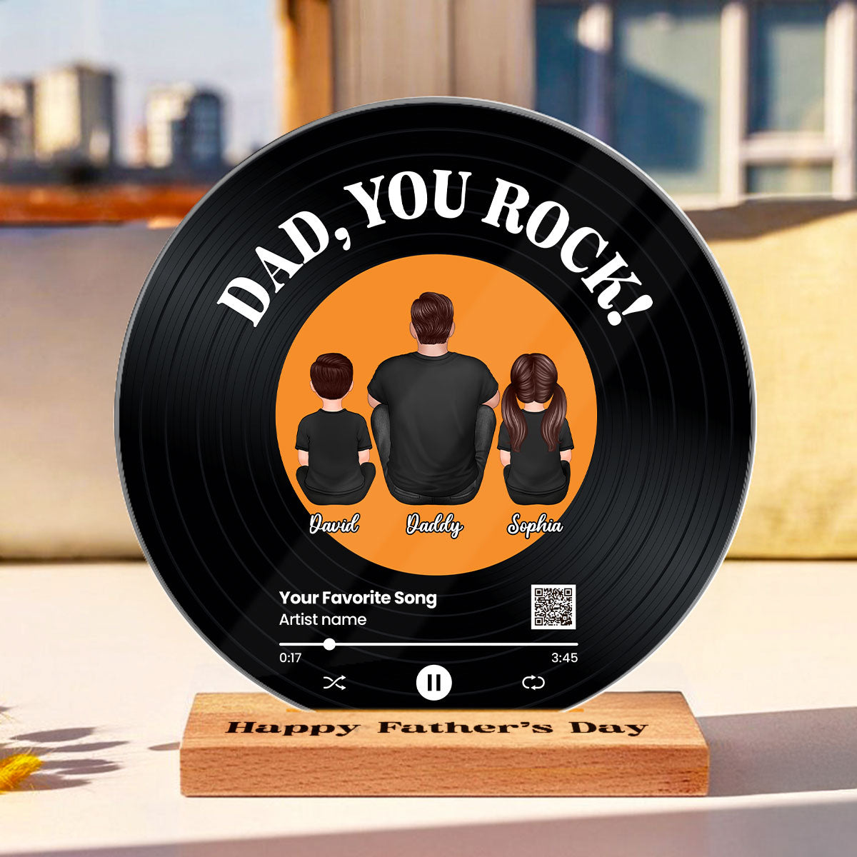 Dad You Rock Favorite Song Scannable QR Code Personalized Acrylic Record Plaque, Gift For Dad
