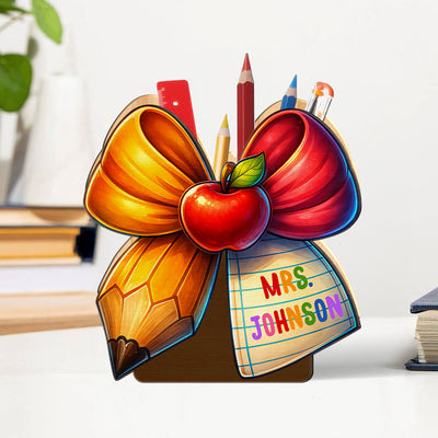 Teacher Pencil Paper Bow Personalized Pen & Pencil Holder, Gift for Teachers