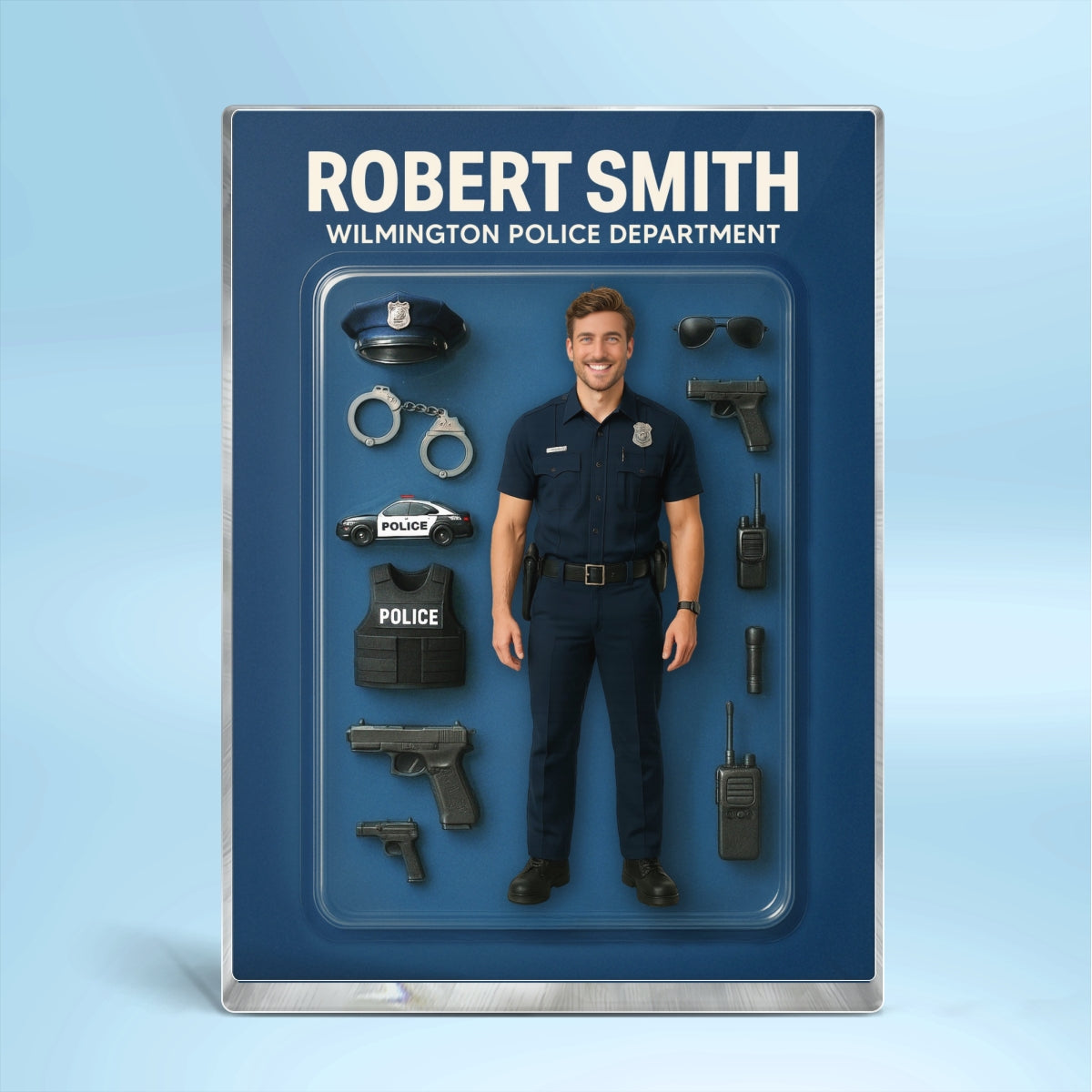 3D Effect Police Officer Custom Figure Personalized Rectangle Flat Acrylic Block Plaque, Unique Father's Day Gift For Police Officers, Dad, Husband [MALE version ONLY]