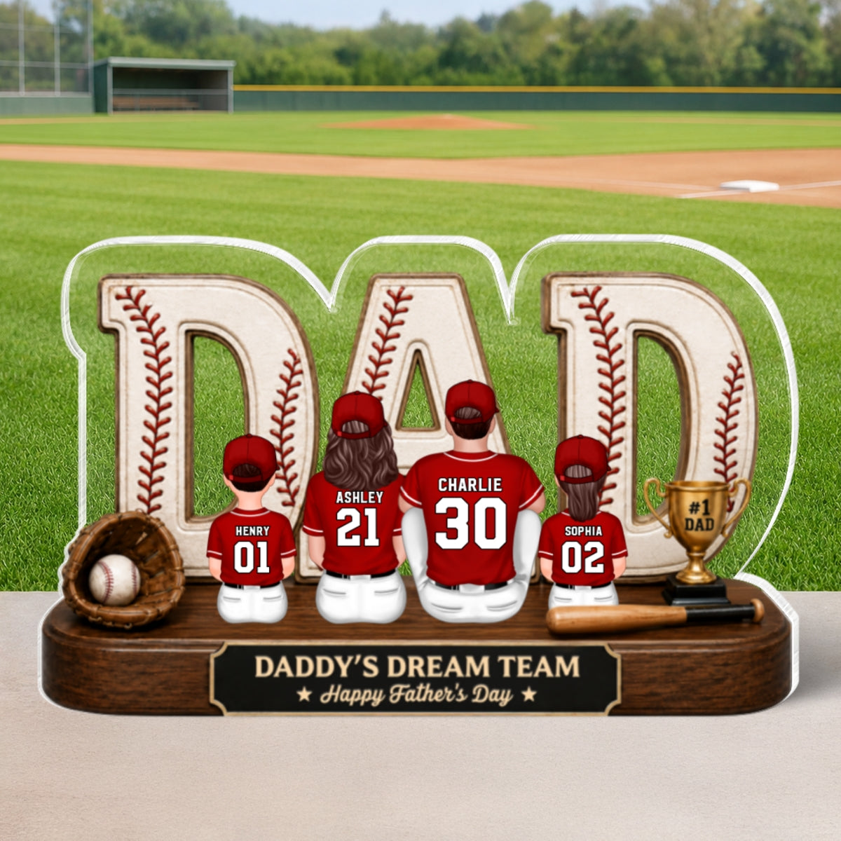 Baseball Daddy's Dream Team - Personalized Acrylic Block Plaque - Father's Day Gift For Dad, Husband, Baseball Fans