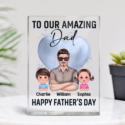 To Amazing Dad Grandpa Blue Heart Real Man And Kids Personalized Rectangle Acrylic Block Plaque