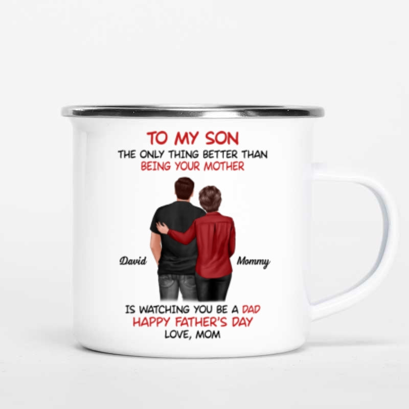 To My Son From Mom Happy Father‘s Day Back View Personalized Campfire Mug