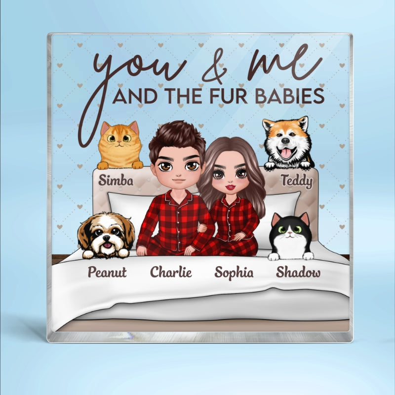 You Me And Fur Babies On Bed Personalized Acrylic Block Plaque