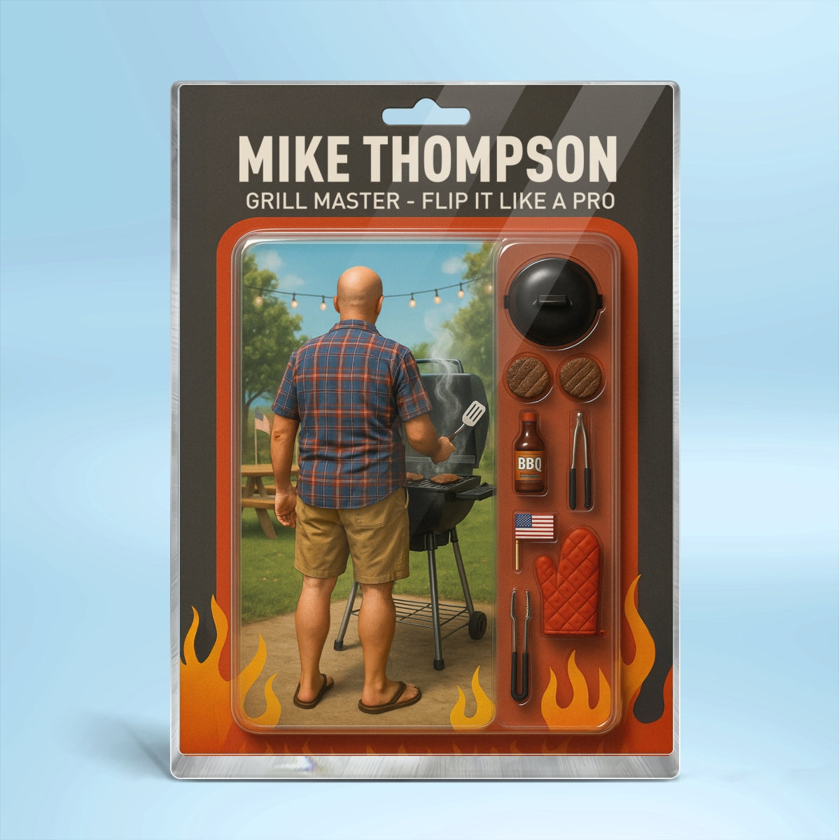 Grilling Master Dad Grandpa Man Realistic Figure Style Personalized Acrylic Block Plaque