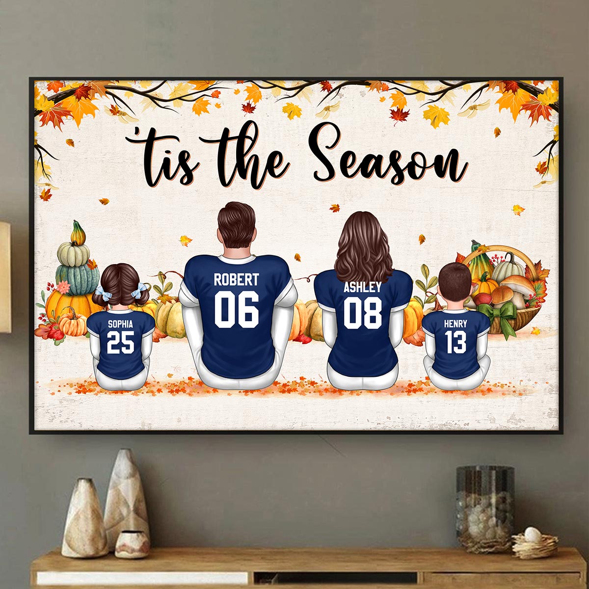 Fall Season Football Family Sitting - Personalized Poster - Gift For Husband Dad Grandpa