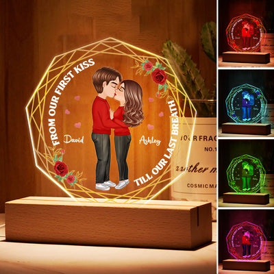 Doll Couple Kissing Nonagon Personalized Custom Shape LED Night Light - Gift For Him Gift For Her