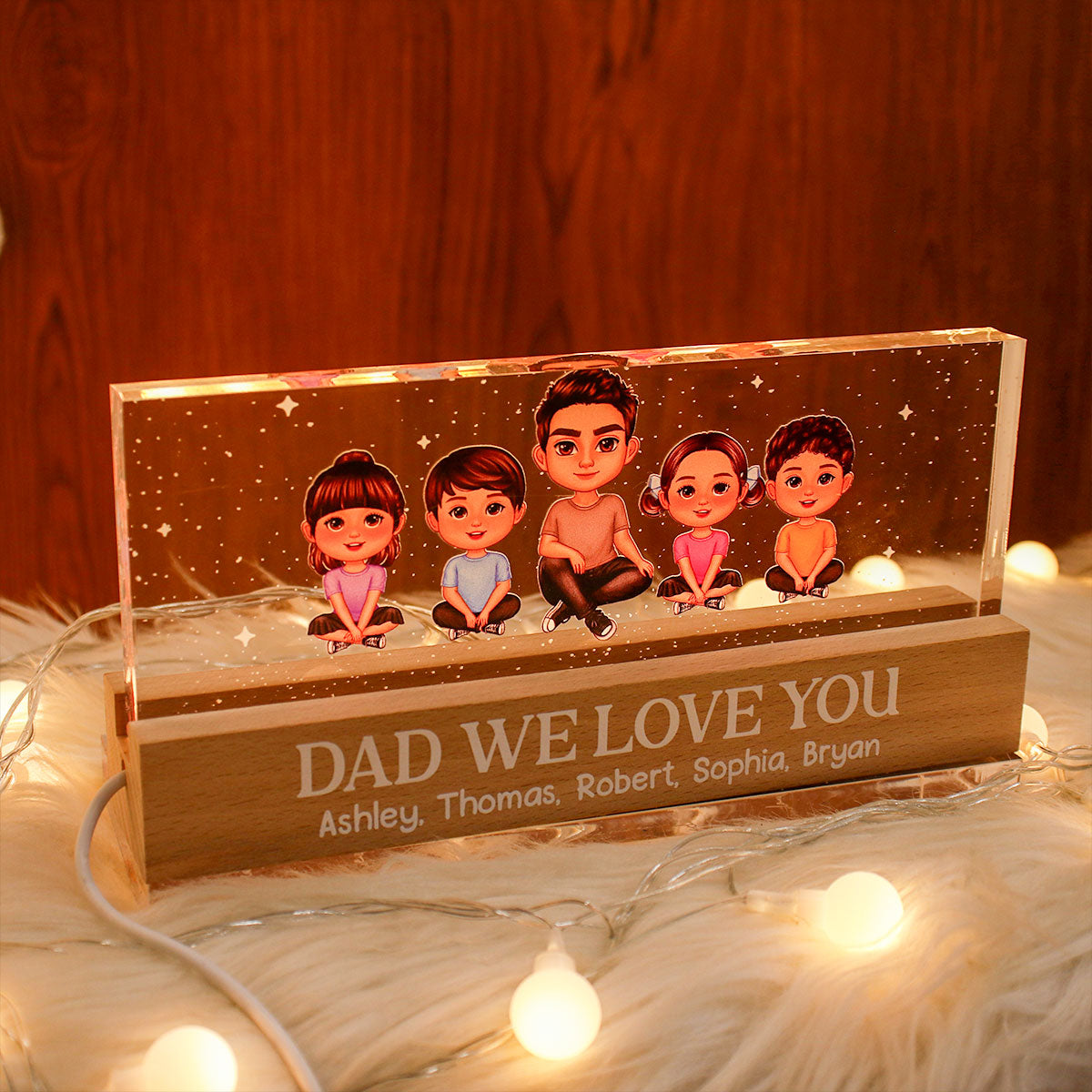 Best Dad Grandpa Ever Doll Sitting Personlaized Acrylic LED Night Light