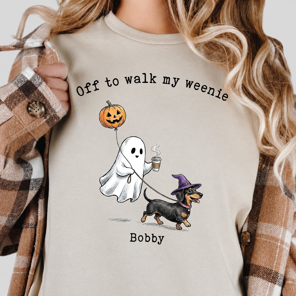Off to Walk My Dog - Personalized Shirt - Halloween Spooky Ghost Trendy Tee for Dog Moms, Dog Dads