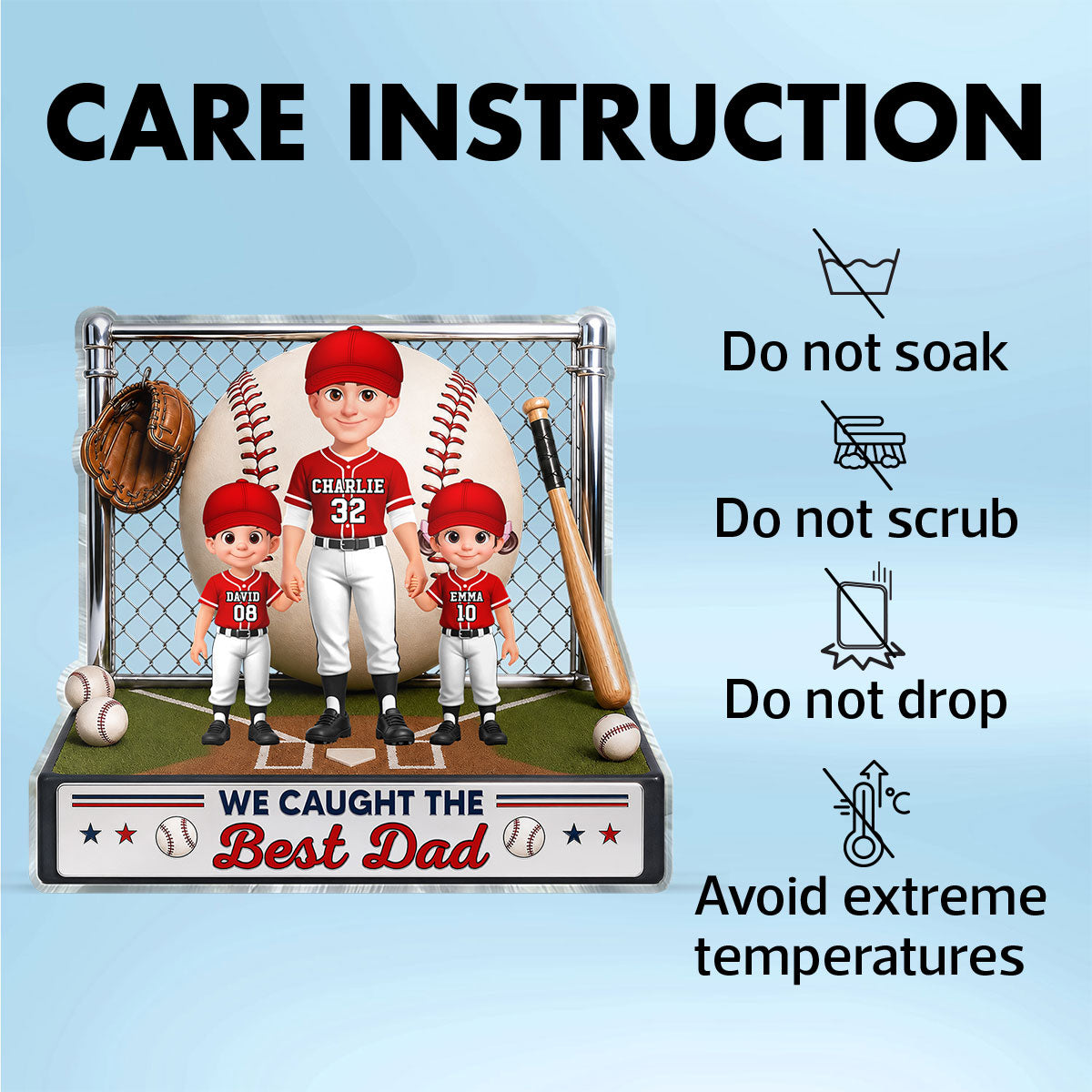 Baseball Dad And Kids We Caught The Best Dad - Personalized Acrylic Block Plaque - Father's Day Gift For Dad, Husband