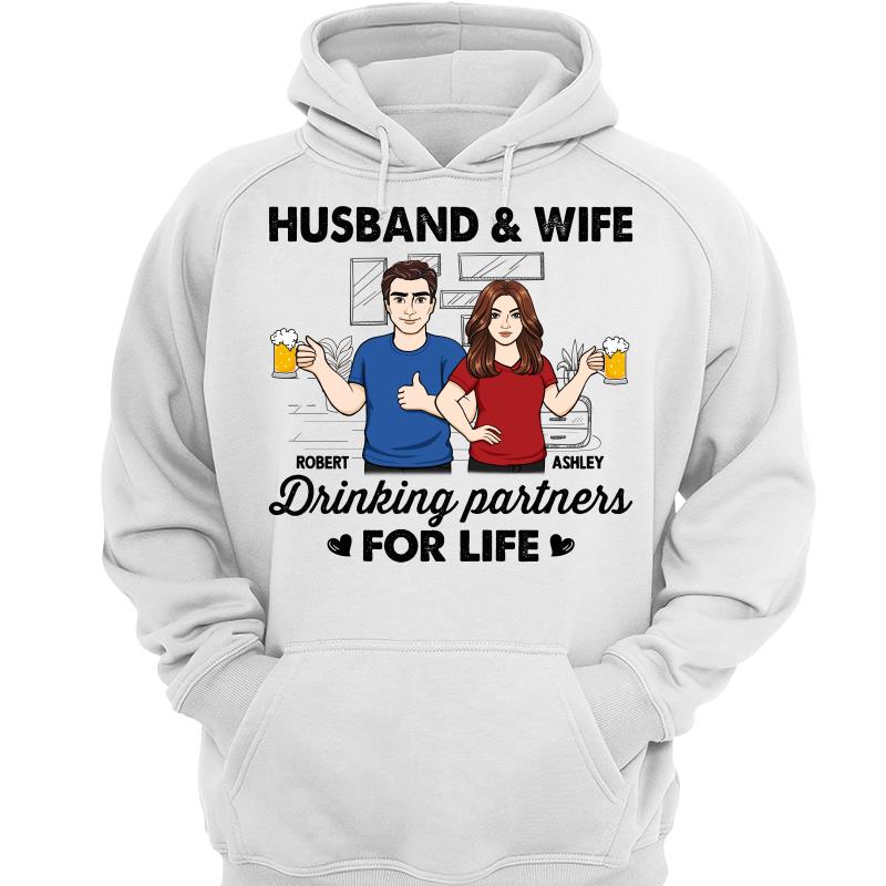 Husband & Wife Drinking Partners For Life Sketch Personalized Shirt
