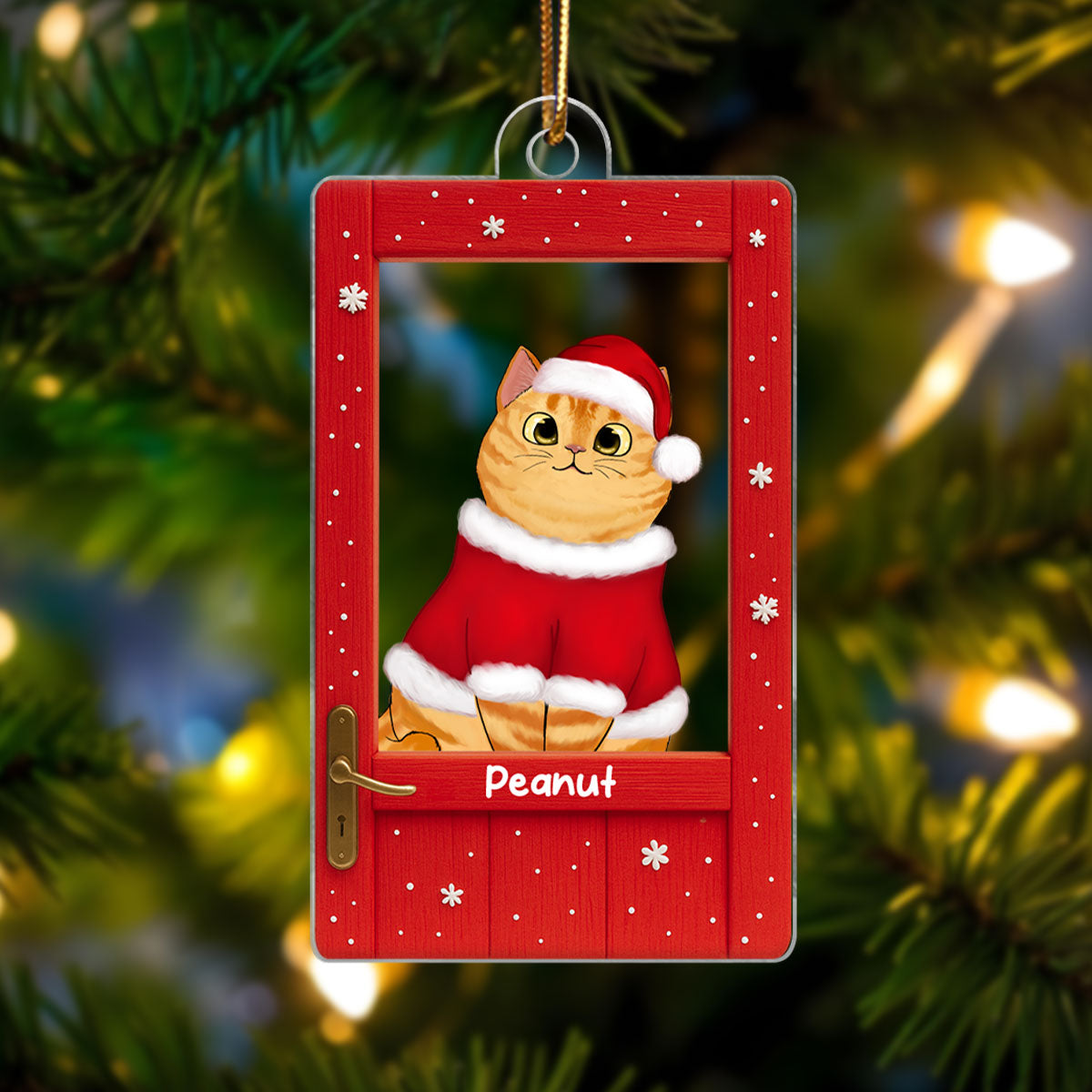 Cute Cats Peeking on the Front Door Personalized Acrylic Ornament, Christmas Gift for Cat Lovers
