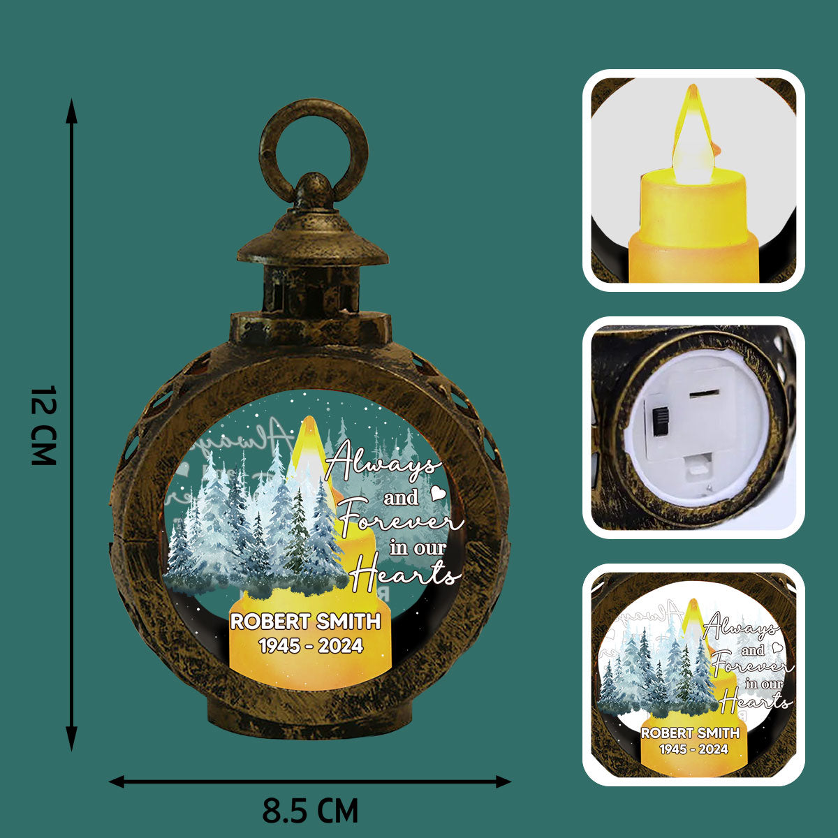 Always And Forever In Our Hearts Memorial Keepsake Personalized Lantern Ornament