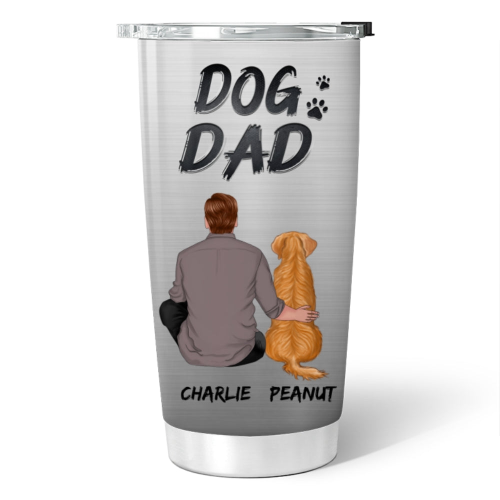 Back View Man Sitting With Dogs Gift For Dog Dad Dog Lovers Personalized Tumbler
