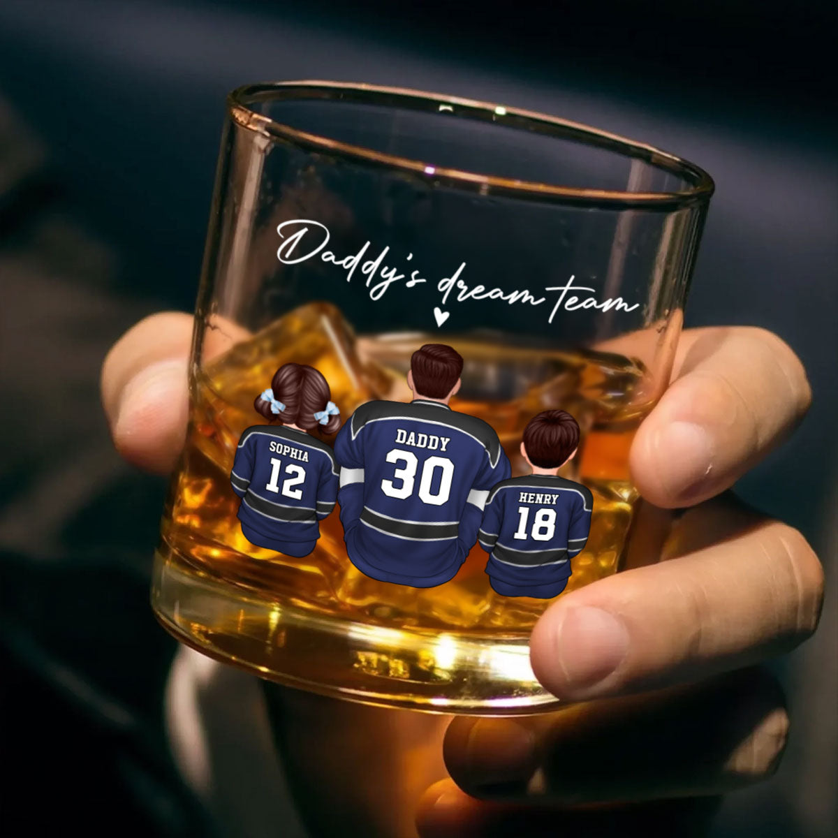 Hockey Daddy's Dream Team Personalized Wine Glass, Father's Day Gift for Hockey Dads