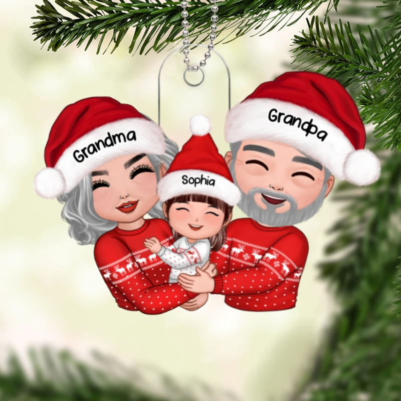 Doll Grandma Grandpa Hugging Kid Christmas Gift For Granddaughter Grandson - Personalized Acrylic Ornament - Gift For Granddaughter, Grandson