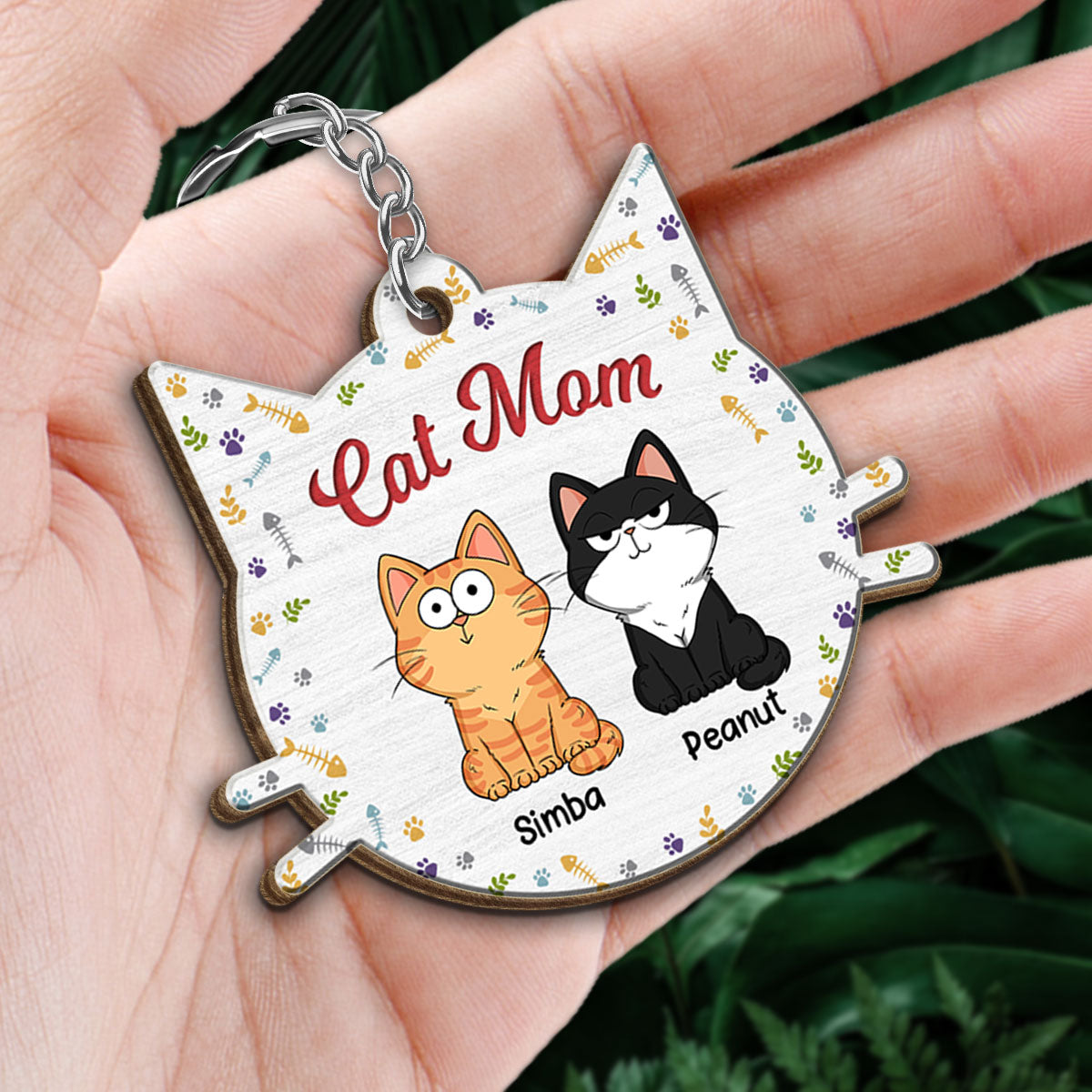 Funny Cat Expressions Personalized Cat Face Shaped Wooden Keychain