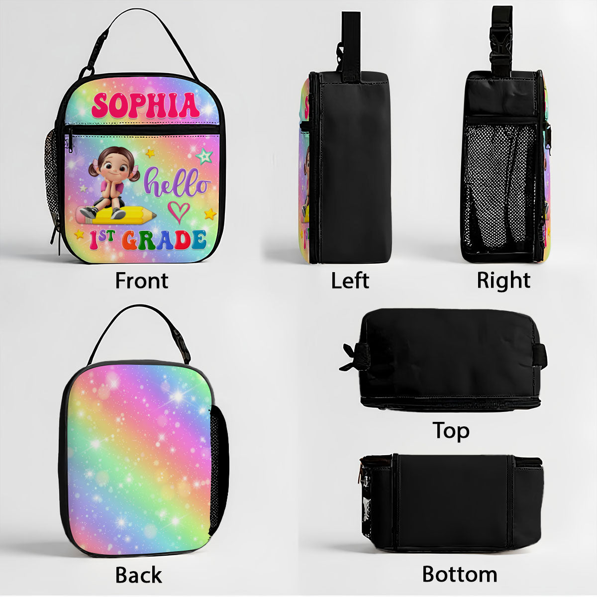 Kid Sitting On Pencil Personalized Insulated Kid Lunch Bag, Back To School gift