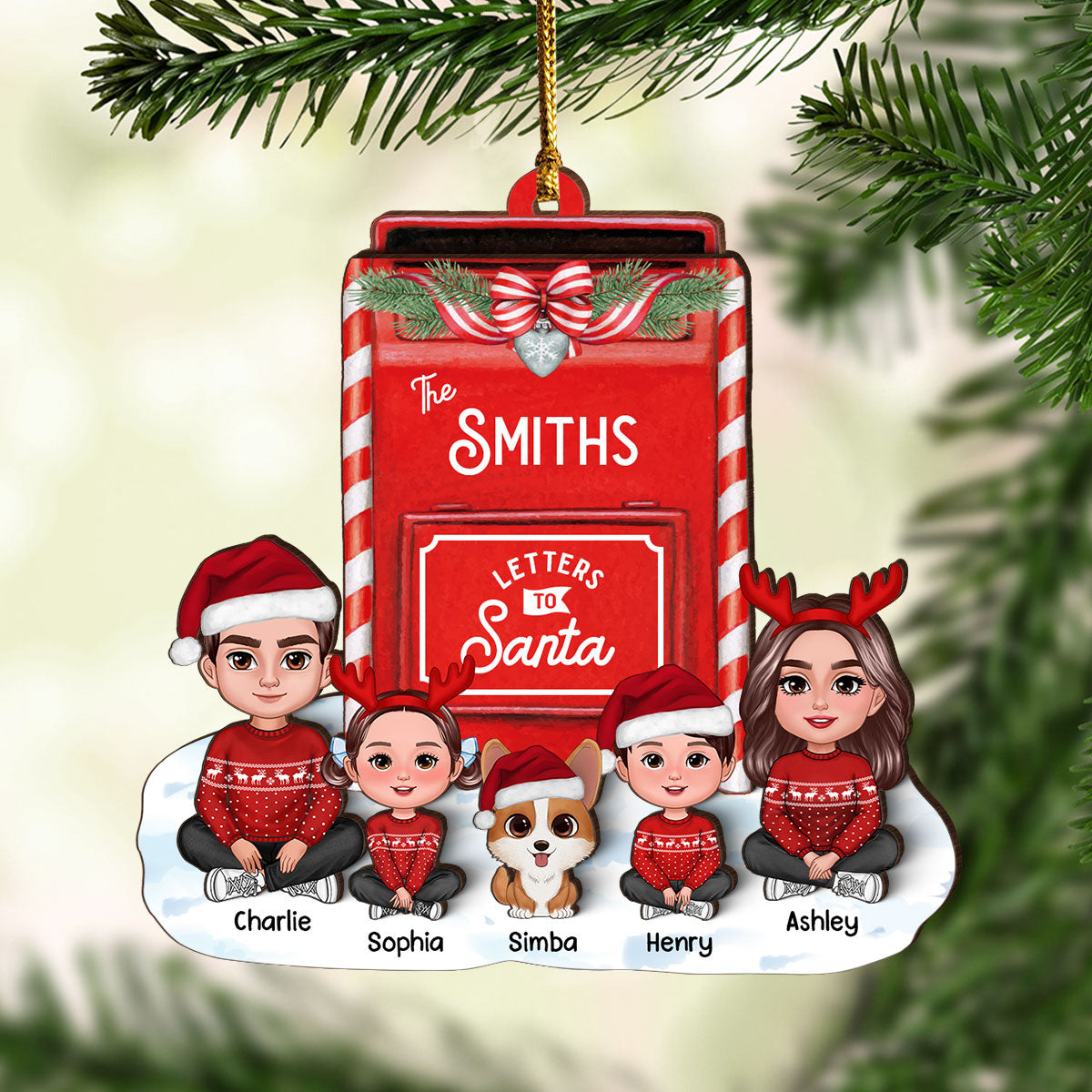Letter To Santa From Christmas Doll Family Mailbox Shaped Personalized 3-Layer Wooden Ornament