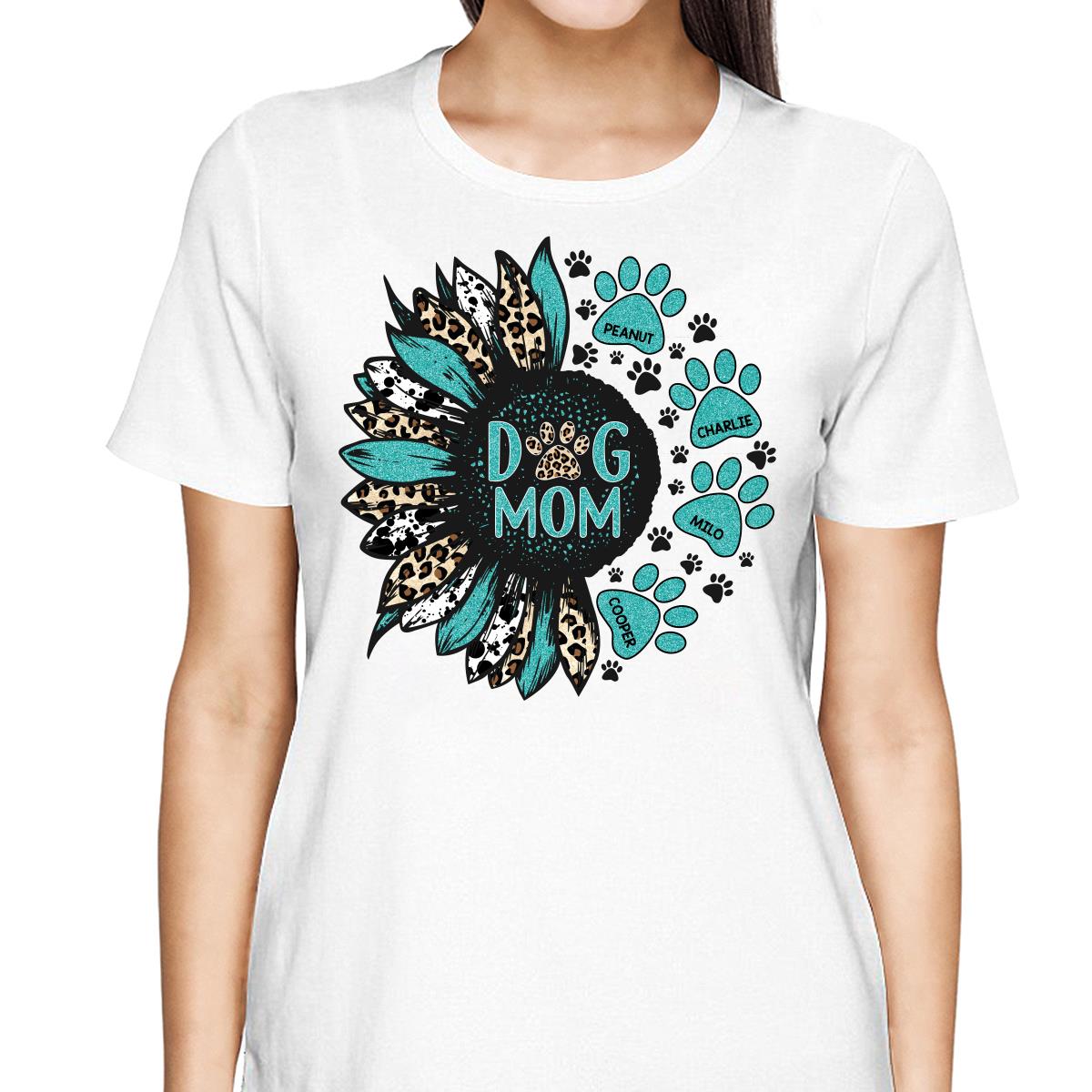 Sunflower Turquoise Cowhide Leopard Dog Cat Mom Personalized Shirt