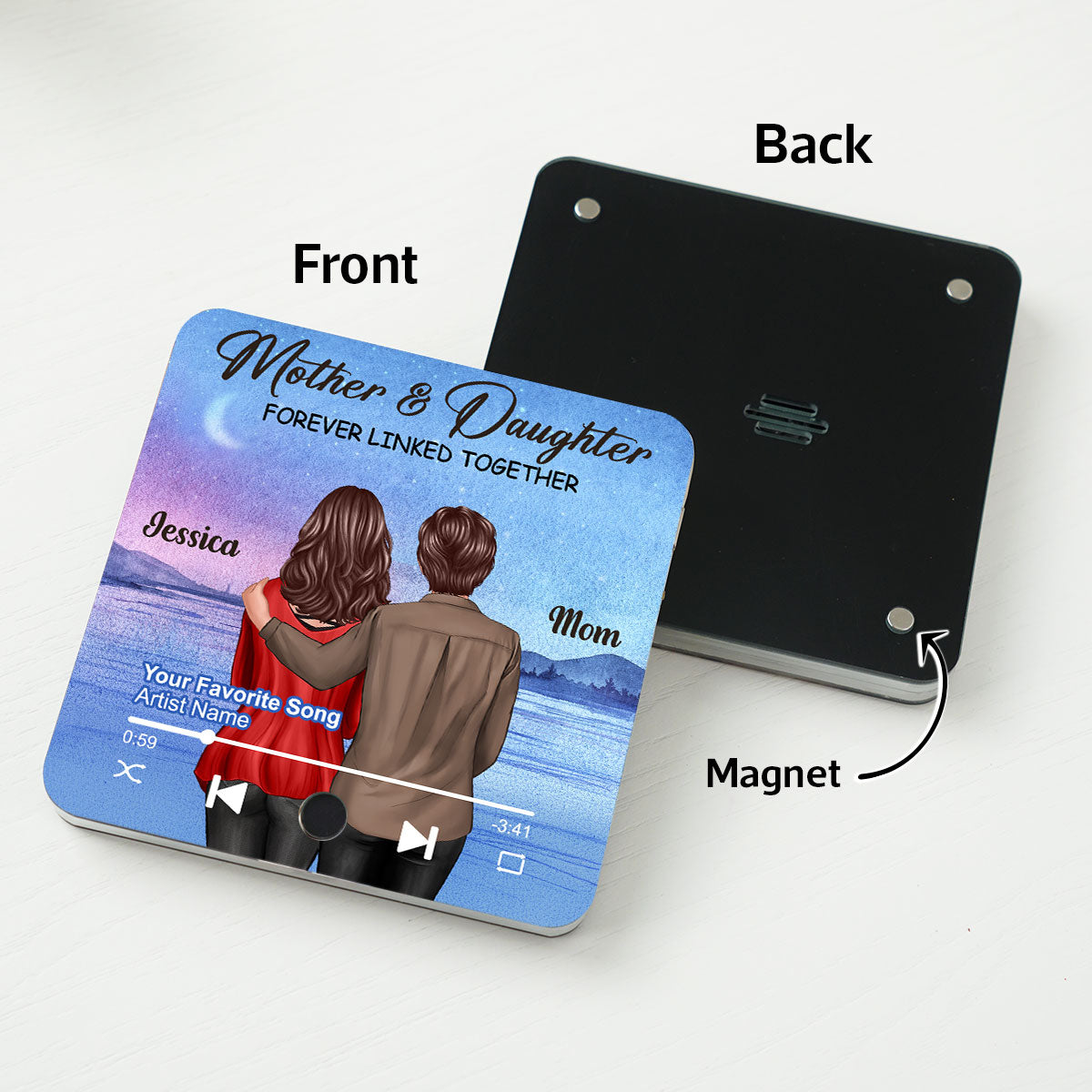 Beautiful Landscape Mother & Daughter Forever Linked Together Personalized Music Fridge Magnet, Heartfelt Gift For Mom, Gift For Daughter