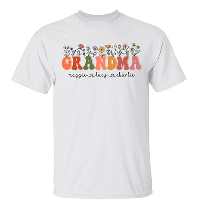 Grandma Floral Summer Vibe Grandkids Name Personalized Shirt
