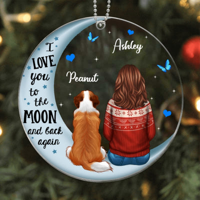 Love To The Moon Dog Mom Christmas Personalized Acrylic Ornament