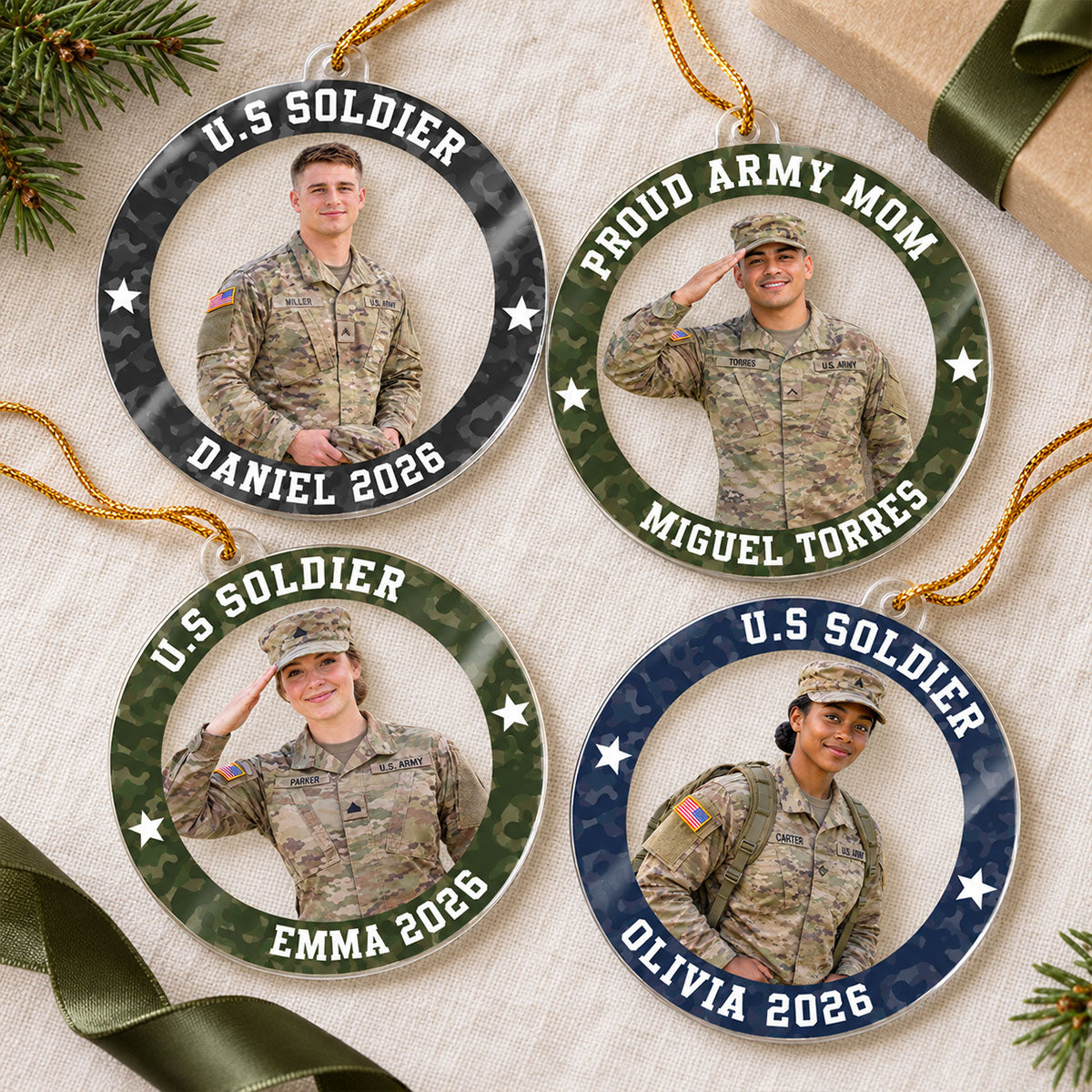 Custom Photo Army Uniform – Personalized Acrylic Ornament – Proud Army Mom Dad Keepsake, Christmas Gift for Military Family