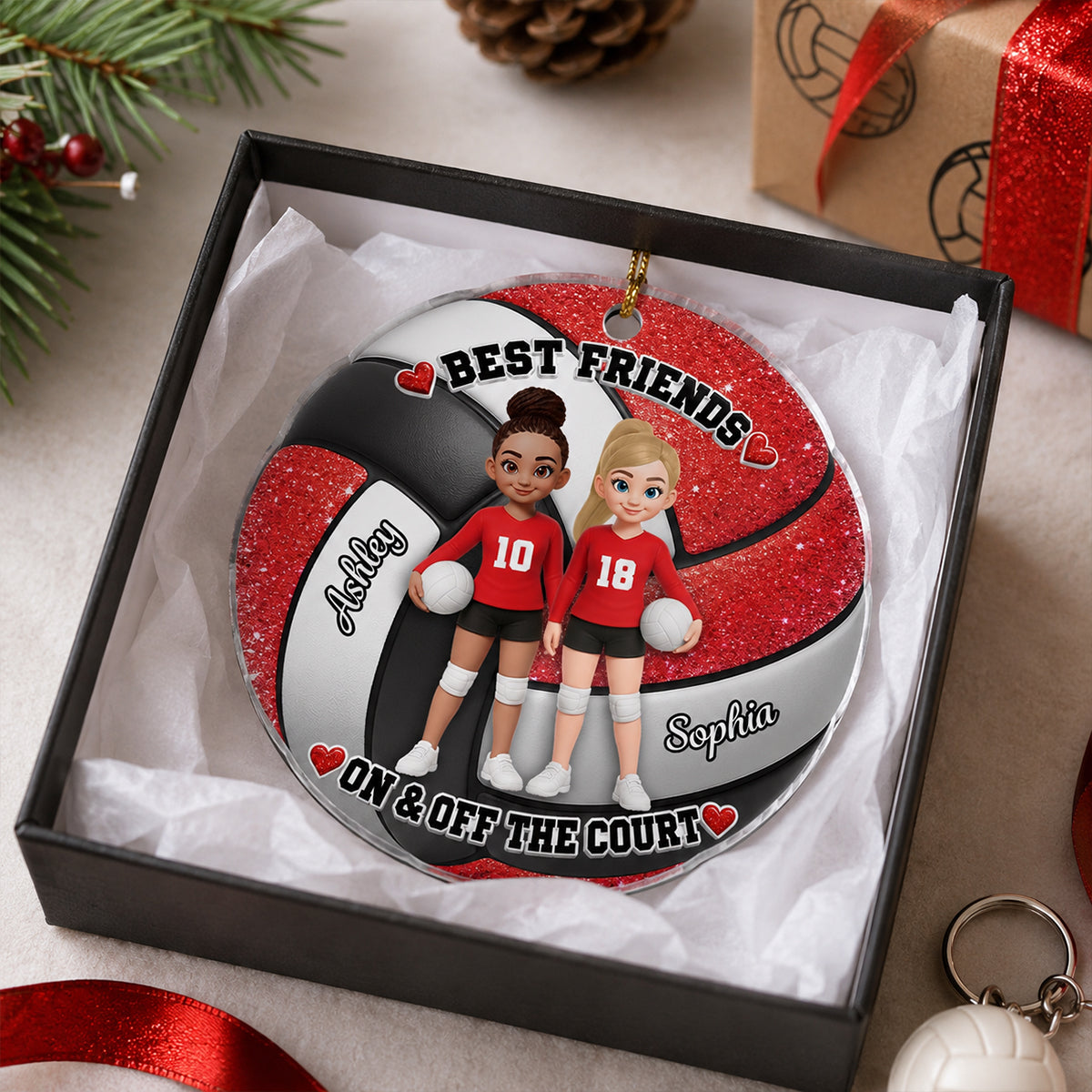 Volleyball Besties on and off Court - Personalized Acrylic Ornament - Christmas Gift for Best Friends