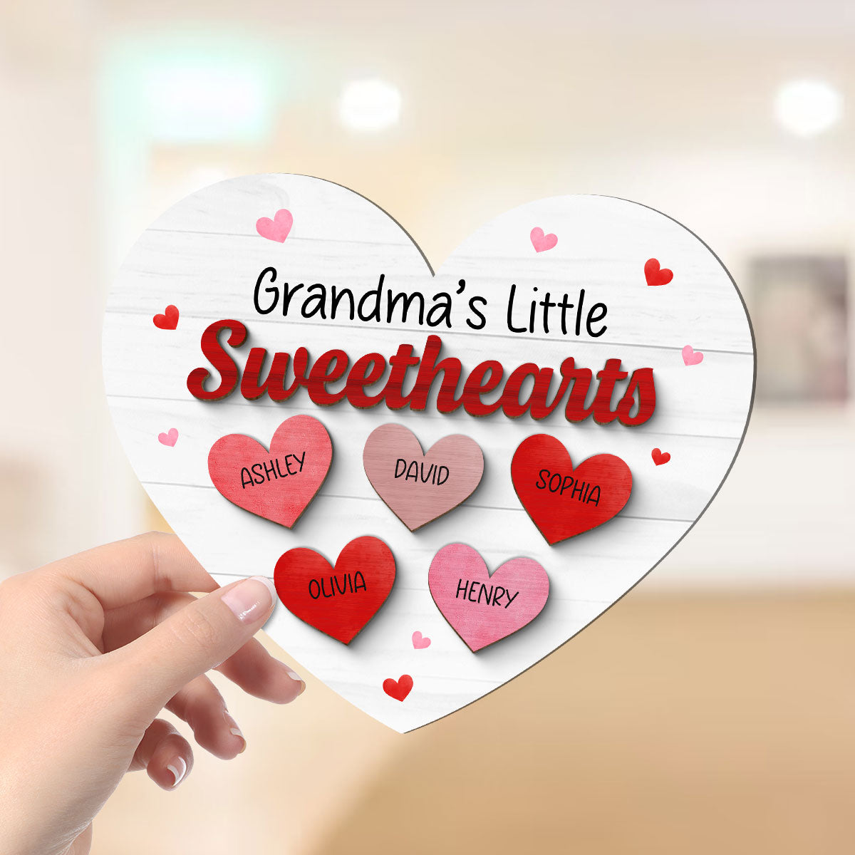 Grandma Mom Little Sweathearts Personalized 2-layer Wooden Plaque