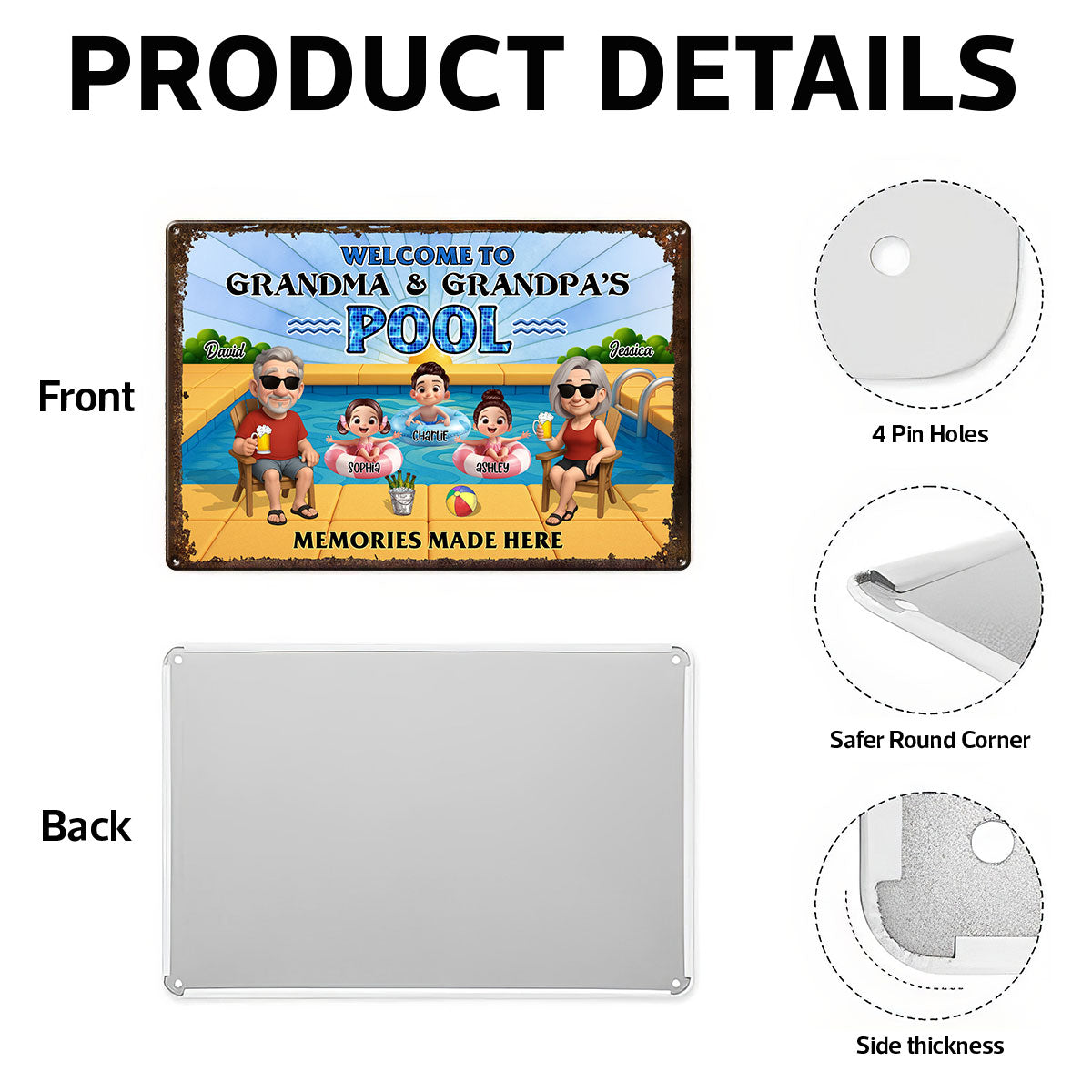 Grandparents Sitting with Grandkids Personalized Metal Sign, Grandparents Hosting Grandkids Summer Swimming Pool Sign