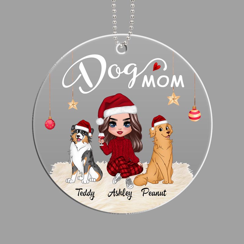 Dog Mom Sitting Doll Girl Christmas Personalized Acrylic Ornament
