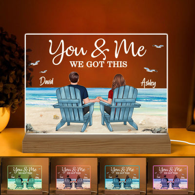 Back View Couple Sitting Beach Landscape Personalized Custom Shape Acrylic Plaque LED Night Light
