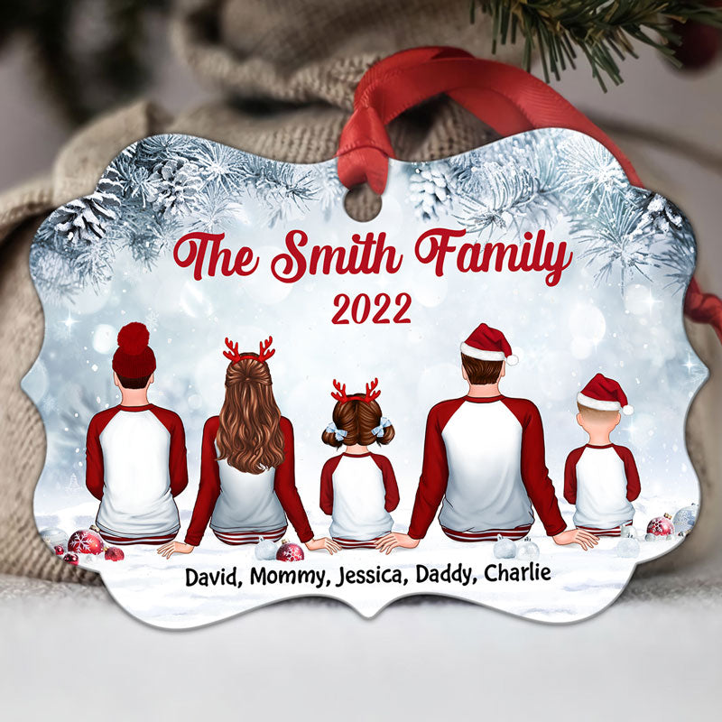Family In Snow Sky Personalized Christmas Ornament