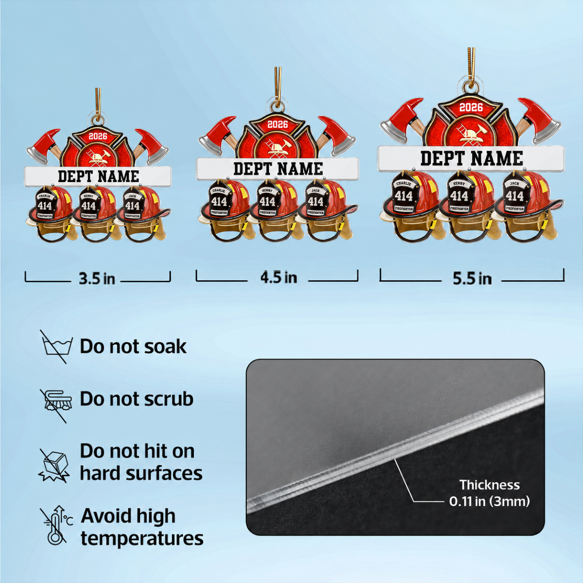 3D Effect Firefighter Station Helmets - Personalized Acrylic Ornament - Christmas Gift For Firefighter Station Department