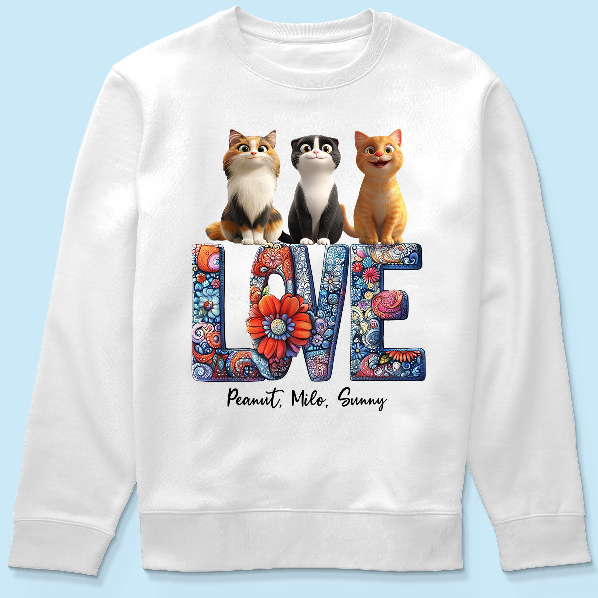 Love Mandala Pattern Cartoon Sitting Cats Personalized Shirt, Gift for Cat Moms