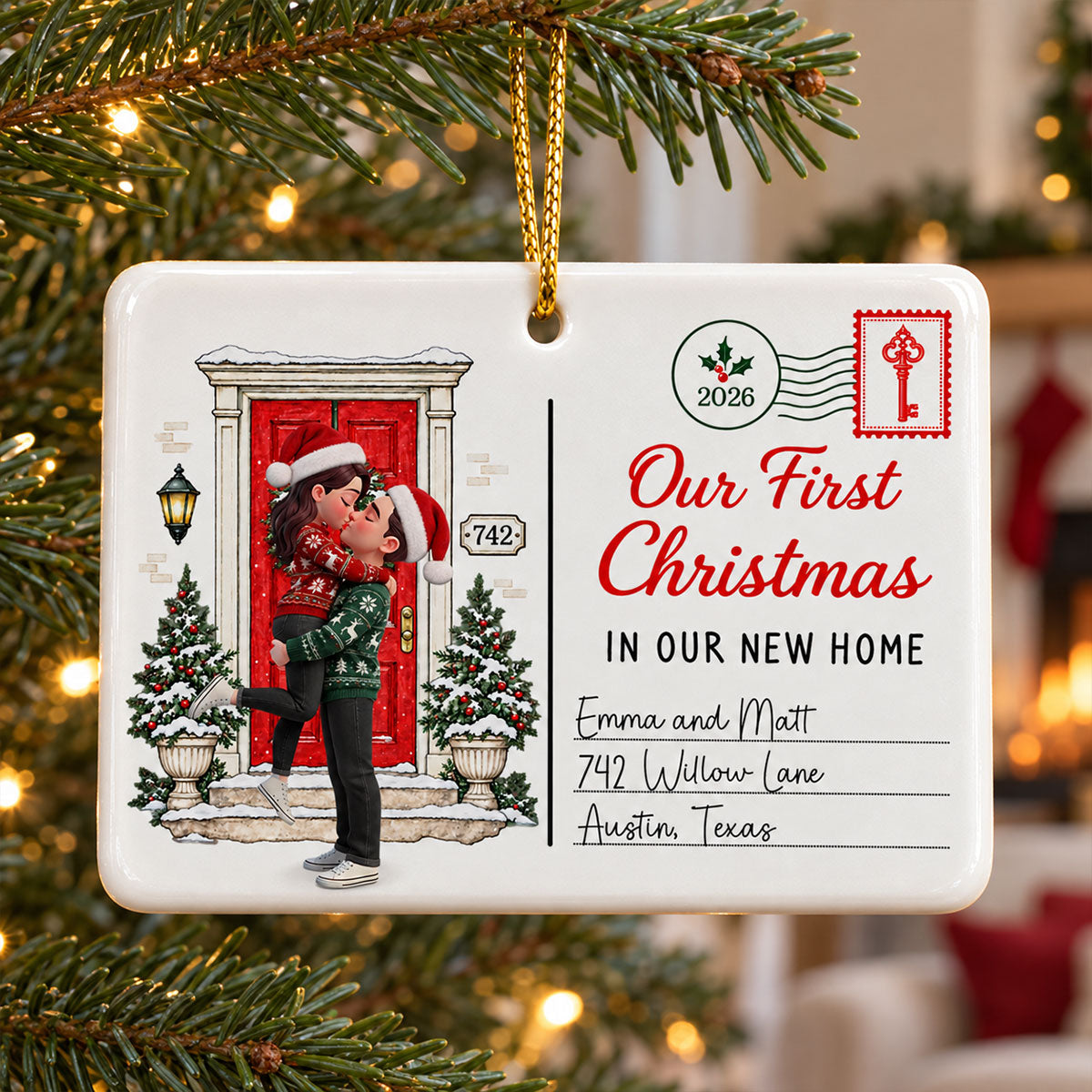 Couple First Christmas In New Home - Personalized Ceramic Ornament – New Home Keepsake, Housewarming Gift for Couple