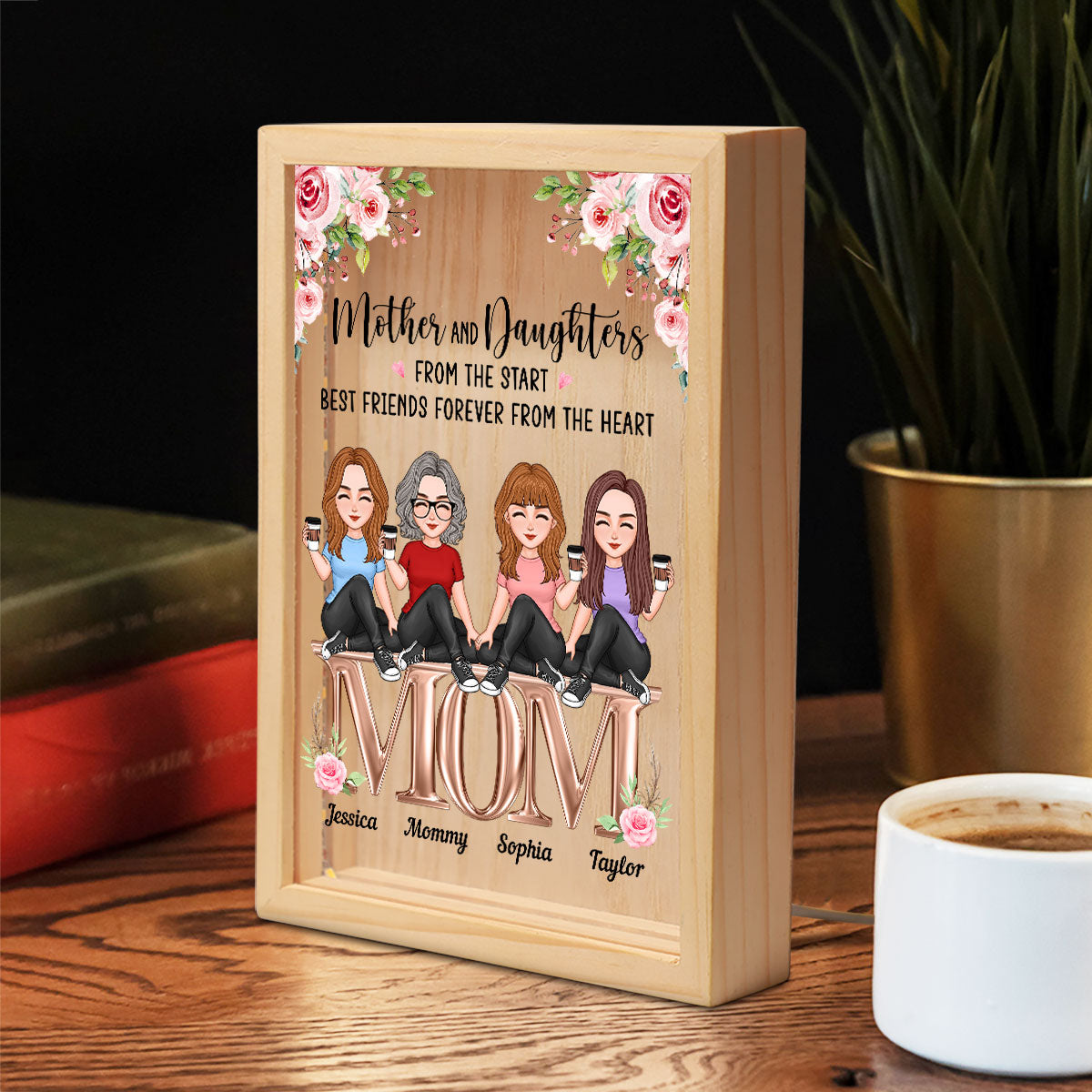 Mother And Daughters Best Friends Forever Personalized Wooden Frame Light Box