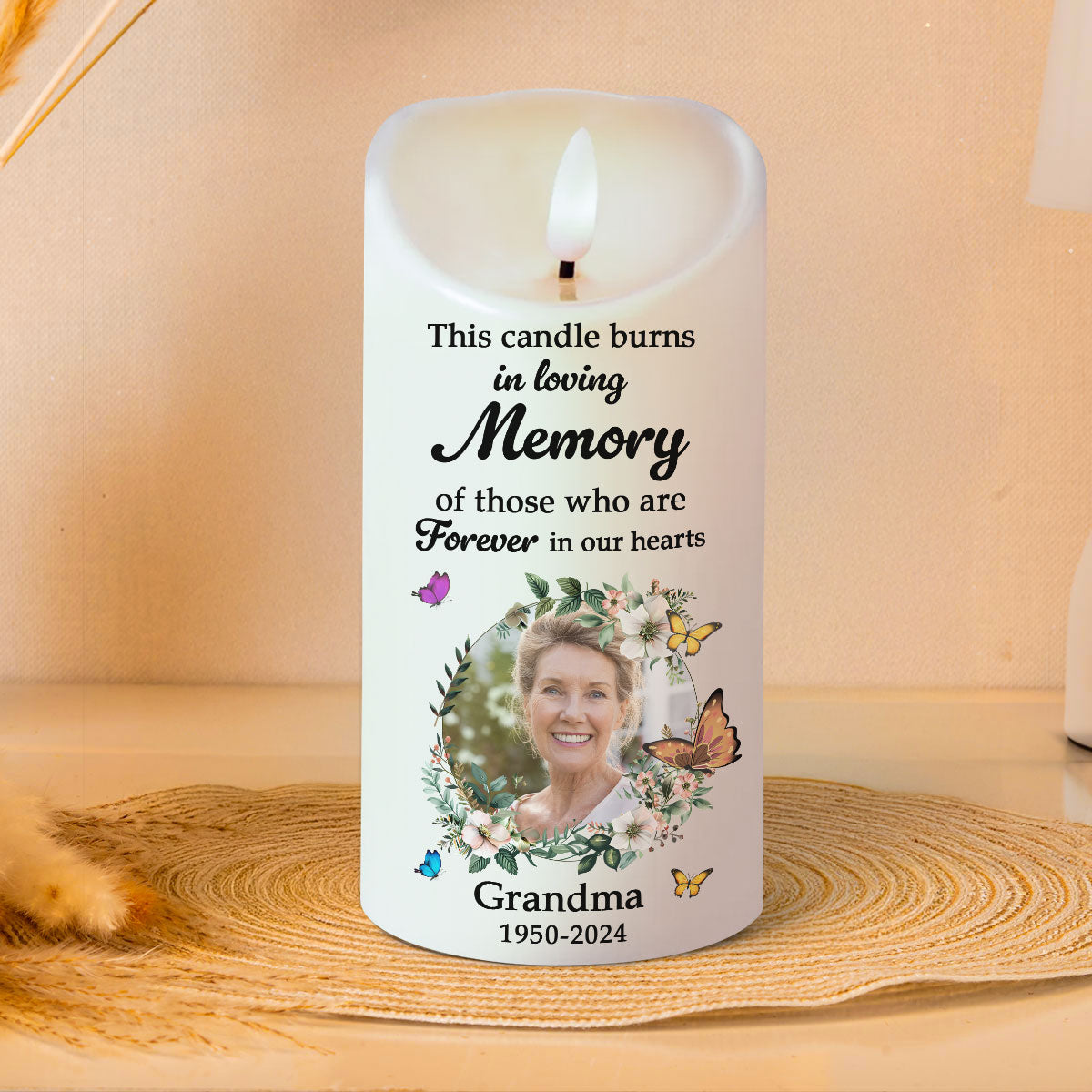 In Loving Memory Of Lost Loved Ones, Custom Photo Personalized LED Candle, Sympathy Gift