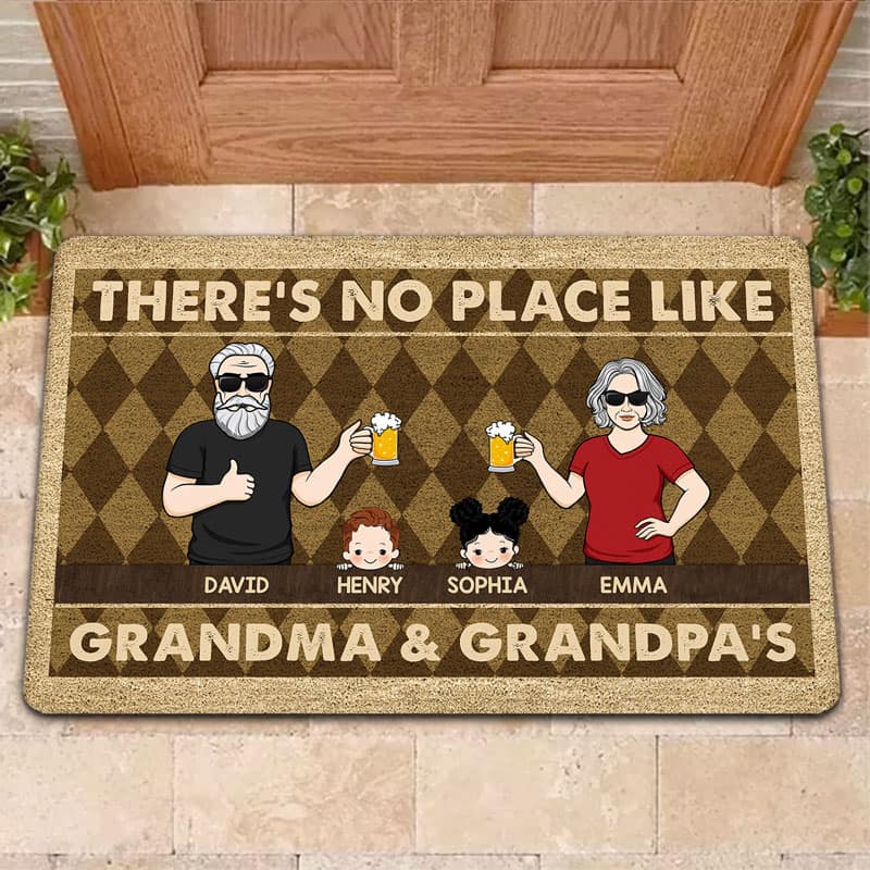 Rhombus Pattern No Place Like Grandparents House Personalized Doormat