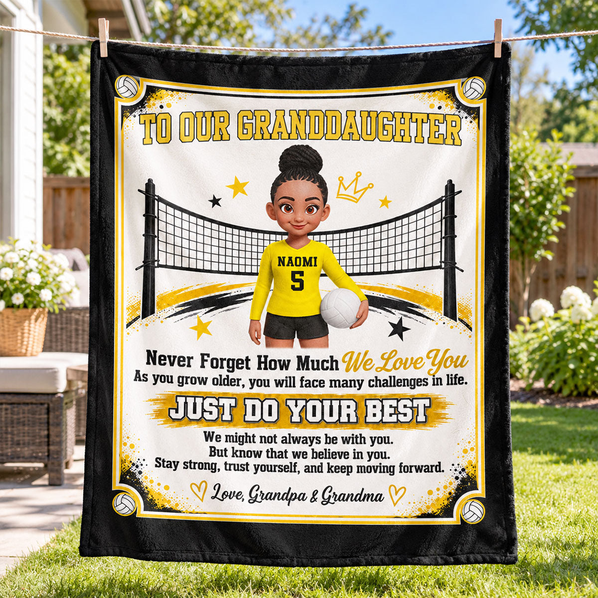To My Granddaughter Volleyball Player Custom Color & Number - Personalized Fleece Blanket - Christmas Gift For Volleyball Players, Daughter, Granddaughter, Son, Grandson