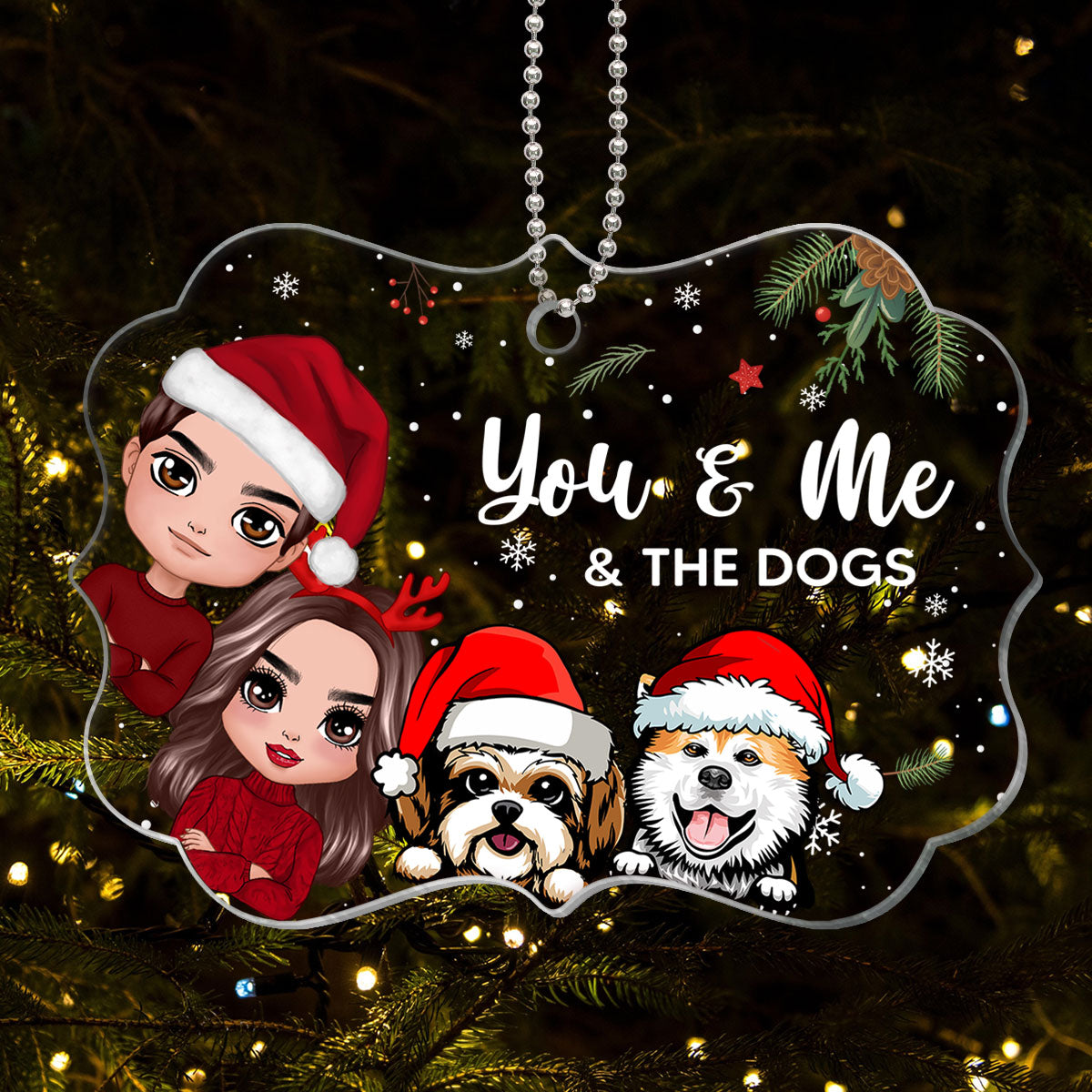 You Me & The Dogs Peeking Christmas Personalized Acrylic Ornament
