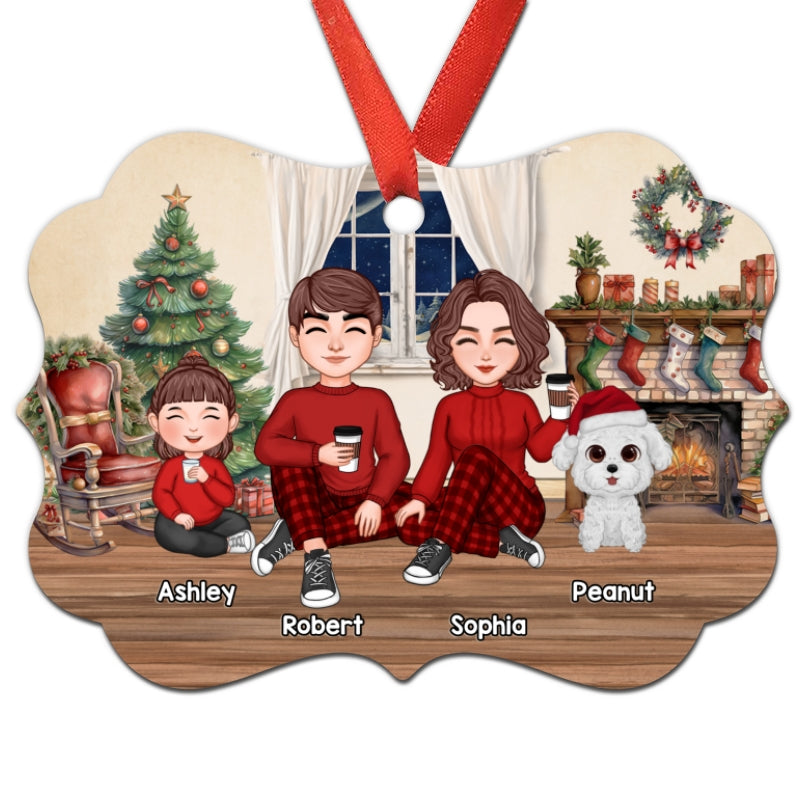 Family Sitting By The Chimney Personalized Aluminum Ornament