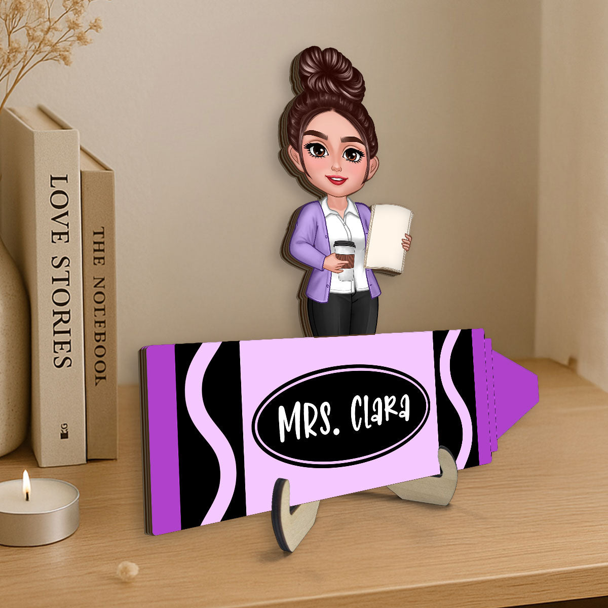 Teacher Crayon Personalized 2-Layer Wooden Plaque, Back To School Gift