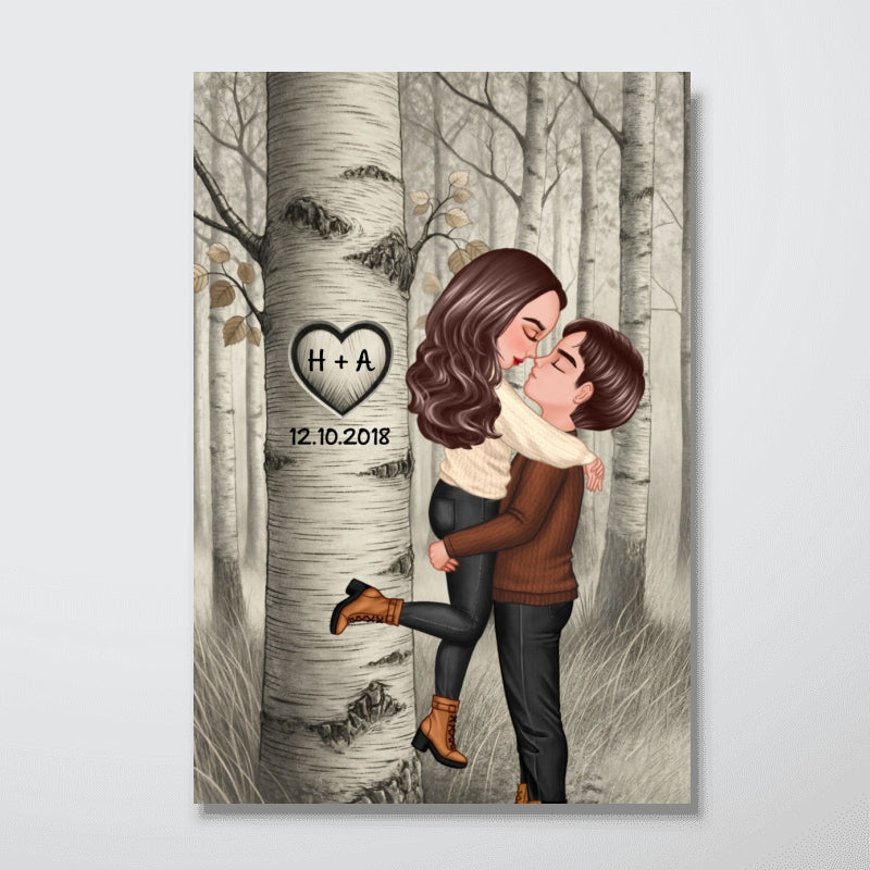 Carved in My Heart Custom Couple Art Print - Personalized Poster - Sentimental Valentine's Day Gift for him, for her