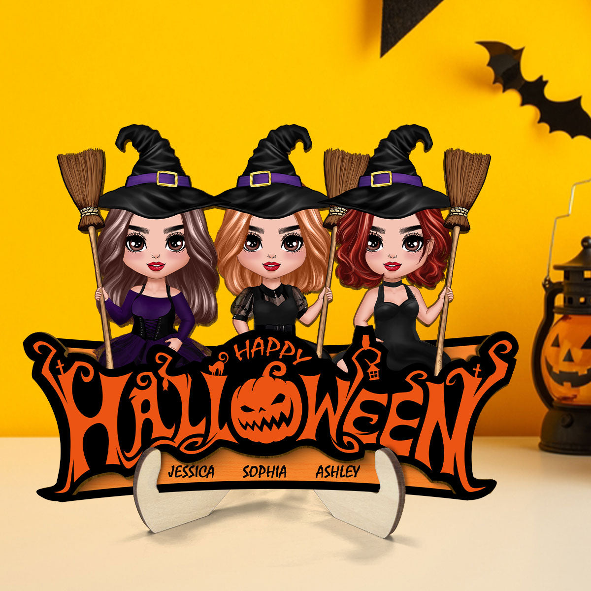 Besties Happy Halloween Jack O Lantern Spooky, Personalized 2-Layered Wooden Plaque, Gift For Best Friends, Sisters