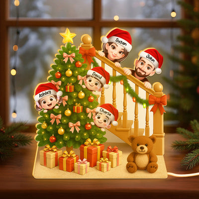 Peeking Family Christmas Tree And Stair Personalized LED Light Box