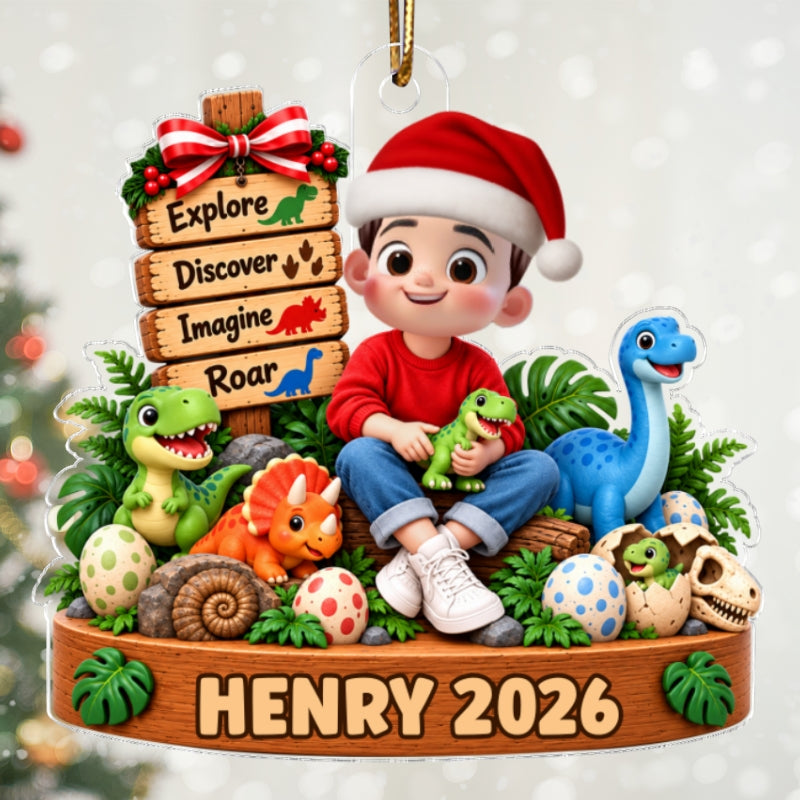 Little Cute Kid Dinosaur Lover - Personalized Acrylic Ornament - Christmas Gift For Kids, Son, Grandson, Daughter, Granddaughter