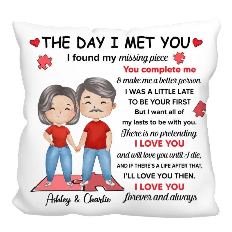 Found My Missing Piece Watercolor Couple Personalized Pillow - Anniversary Gift For Couple - Gift For Him Gift For Her