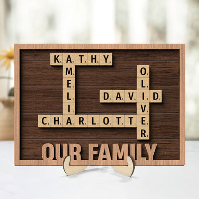 Our Family Crossword Puzzle Art Home Decor Gift Personalized 2-Layer Wooden Plaque