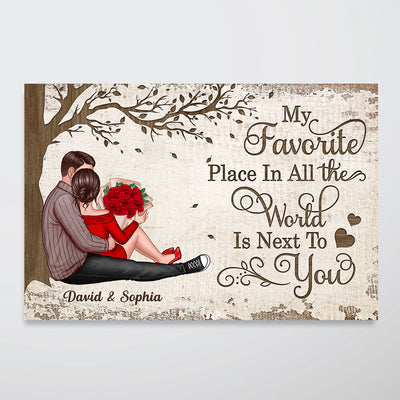 Favorite Place Next To You Couple Sitting Personalized Horizontal Poster, Gift For Him, For Her